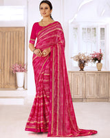 Vishal Prints Shiraz Pink Printed Chiffon Saree With Foil Print And Fancy Border