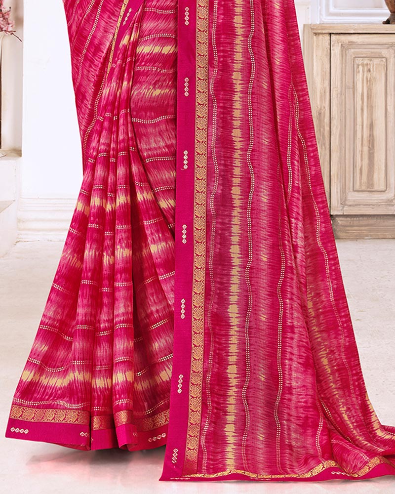 Vishal Prints Shiraz Pink Printed Chiffon Saree With Foil Print And Fancy Border