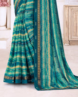 Vishal Prints Teal Blue Printed Chiffon Saree With Foil Print And Fancy Border