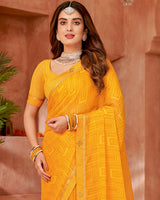 Vishal Prints Golden Yellow Printed Chiffon Saree With Fancy Border