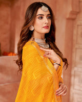 Vishal Prints Golden Yellow Printed Chiffon Saree With Fancy Border