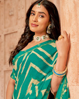 Vishal Prints Aqua Green Printed Chiffon Saree With Fancy Border