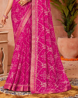 Vishal Prints Fuchsia Printed Chiffon Saree With Fancy Border