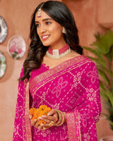Vishal Prints Fuchsia Printed Chiffon Saree With Fancy Border