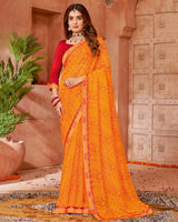 Vishal Prints Golden Yellow Printed Chiffon Saree With Fancy Border