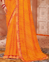 Vishal Prints Golden Yellow Printed Chiffon Saree With Fancy Border