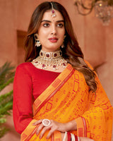 Vishal Prints Golden Yellow Printed Chiffon Saree With Fancy Border