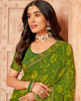 Vishal Prints Burgundy Printed Chiffon Saree With Fancy Border