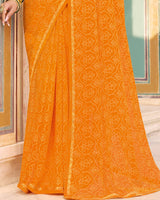 Vishal Prints Saffron Color Printed Chiffon Saree With Fancy Border