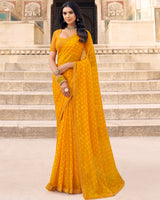 Vishal Prints Dark Yellow Printed Chiffon Saree With Fancy Border