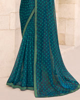 Vishal Prints Peacock Blue Printed Chiffon Saree With Fancy Border