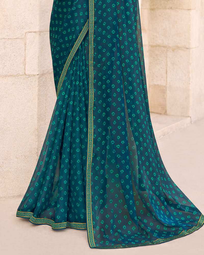 Vishal Prints Peacock Blue Printed Chiffon Saree With Fancy Border