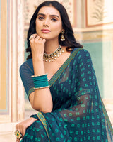 Vishal Prints Peacock Blue Printed Chiffon Saree With Fancy Border