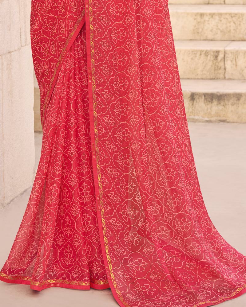 Vishal Prints Amaranth Pink Printed Chiffon Saree With Fancy Border
