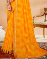 Vishal Prints Saffron Color Printed Chiffon Saree With Fancy Border
