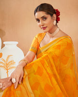 Vishal Prints Saffron Color Printed Chiffon Saree With Fancy Border