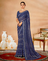 Vishal Prints Navy Blue Printed Chiffon Saree With Fancy Border