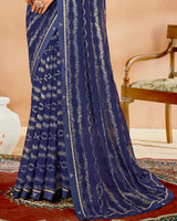 Vishal Prints Navy Blue Printed Chiffon Saree With Fancy Border
