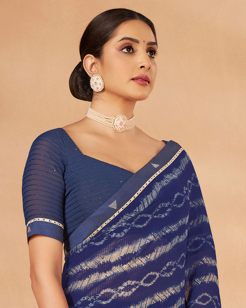 Vishal Prints Navy Blue Printed Chiffon Saree With Fancy Border