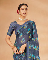 Vishal Prints Comet Grey Printed Chiffon Saree With Fancy Border