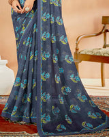 Vishal Prints Comet Grey Printed Chiffon Saree With Fancy Border