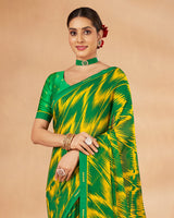 Vishal Prints Dark Green Printed Chiffon Saree With Fancy Border