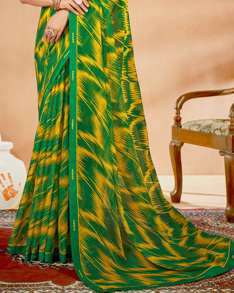 Vishal Prints Dark Green Printed Chiffon Saree With Fancy Border
