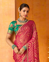 Vishal Prints Purple Red Printed Chiffon-Brasso Saree With Fancy Border