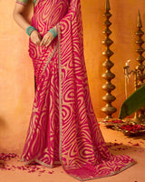 Vishal Prints Purple Red Printed Chiffon-Brasso Saree With Fancy Border
