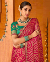 Vishal Prints Purple Red Printed Chiffon-Brasso Saree With Fancy Border