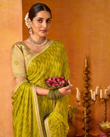 Vishal Prints Yellow Ochre Printed Chiffon-Brasso Saree With Fancy Border