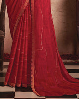 Vishal Prints Red Printed Luxury Chiffon Saree With Foil Print And Cut Work Embroidery Border