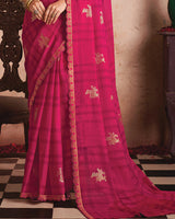 Vishal Prints Strawberry Printed Luxury Chiffon Saree With Foil Print And Cut Work Embroidery Border