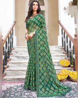 Vishal Prints Deep Sea Green Printed Brasso Saree With Fancy Border