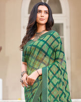 Vishal Prints Deep Sea Green Printed Brasso Saree With Fancy Border