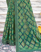 Vishal Prints Deep Sea Green Printed Brasso Saree With Fancy Border