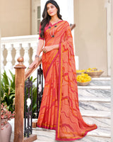 Vishal Prints Dark Orange Printed Brasso Saree With Fancy Border