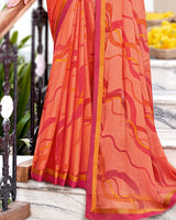 Vishal Prints Dark Orange Printed Brasso Saree With Fancy Border