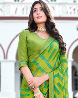 Vishal Prints Olive Green Printed Brasso Saree With Fancy Border