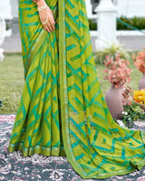 Vishal Prints Olive Green Printed Brasso Saree With Fancy Border