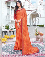 Vishal Prints Dark Orange Printed Brasso Saree With Fancy Border
