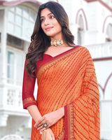 Vishal Prints Dark Orange Printed Brasso Saree With Fancy Border