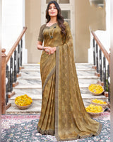 Vishal Prints Dark Sand Printed Brasso Saree With Fancy Border
