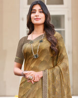 Vishal Prints Dark Sand Printed Brasso Saree With Fancy Border