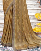 Vishal Prints Dark Sand Printed Brasso Saree With Fancy Border