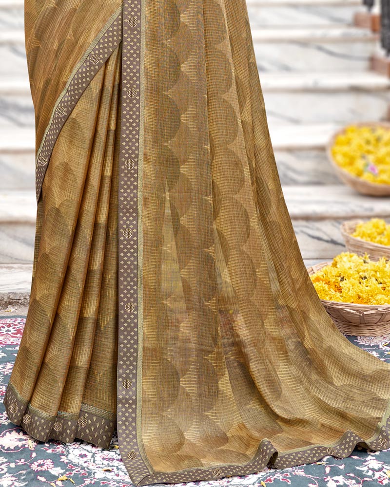 Vishal Prints Dark Sand Printed Brasso Saree With Fancy Border