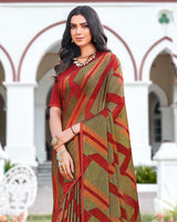 Vishal Prints Shadow Green Printed Brasso Saree With Fancy Border