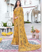 Vishal Prints Light Mustard Printed Brasso Saree With Fancy Border