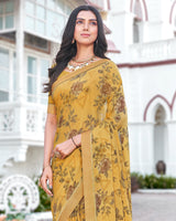 Vishal Prints Light Mustard Printed Brasso Saree With Fancy Border