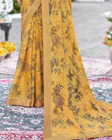 Vishal Prints Light Mustard Printed Brasso Saree With Fancy Border